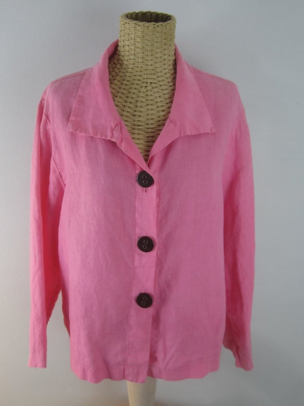Habitat Women M Pink 100% Linen 3/4 Sleeve Button Tunic Shirt Top Summer